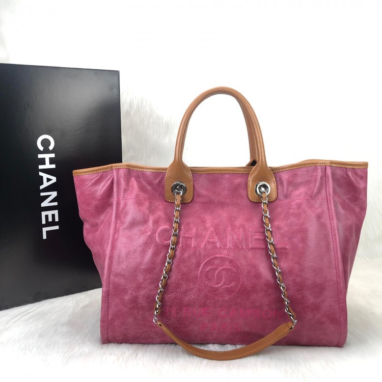 CHANEL GLAZED DEAUVİLLE TOTE BAG FUSYA